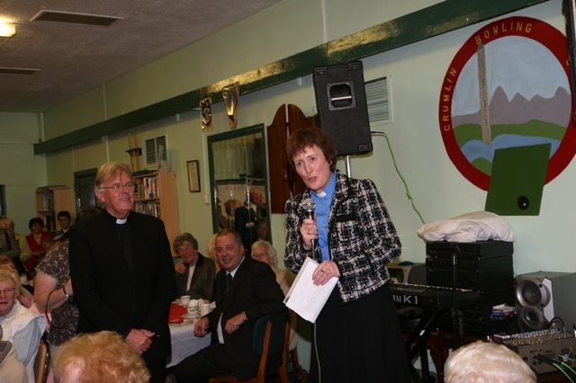 The Revd Adrienne Galligan speaking to her new parishioners following her institution as Rector of Crumlin and Chapelizod. Also pictured is the Rural Dean, the Revd Canon Desmond Sinnamon.