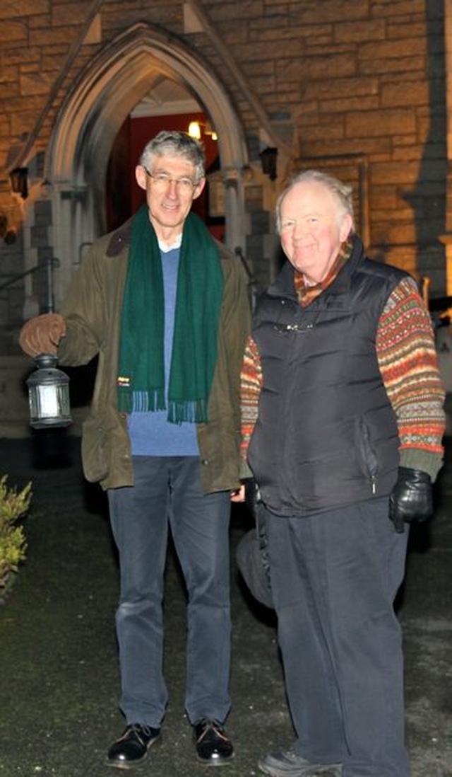 Christ Church Dun Laoghaire parishioners, Michael Ryan and Paul Loughlin, outside Dun Laoghaire Presbyterian Church where the ecumenical Walk of Light, which took place to mark the Week of Prayer for Christian Unity, concluded. 