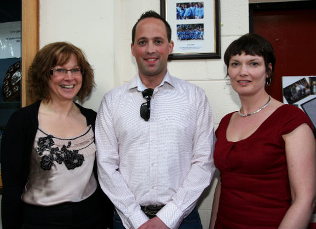 East Glendalough teachers, Collette Coonan and Julie Ryan, catch up with past pupil, Tom Shearer, at the event to celebrate 25 years of the school. 