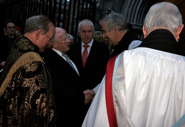 President Michael D Higgins talks to Archbishop Michael Jackson following the Remembrance Sunday Service in St Patrick’s Cathedral. 