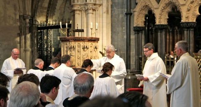 Archbishop Michael Jackson ordains the Revd Alan Breen, the Revd Cathy Hallissey, the Revd Abigail Sines, the Revd Kevin Conroy and the Revd David Martin as Deacons in Christ Church Cathedral on Sunday September 21. 