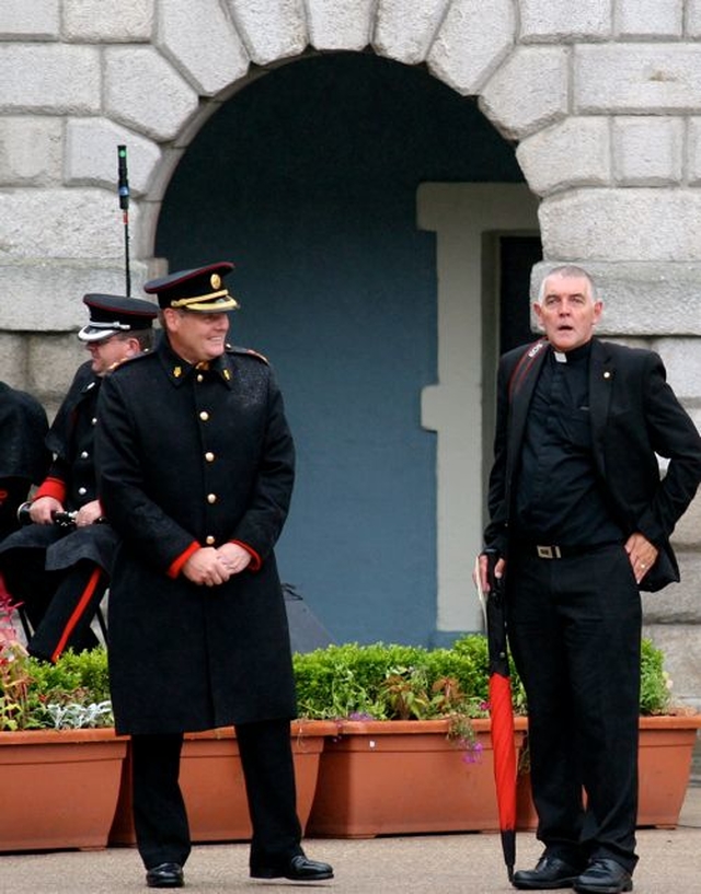Archdeacon David Pierpoint with the conductor of the Army No. 1 Band, Lieutenant Colonel Mark J Armstrong before the National Day of Commemoration Ceremony in Collins Barracks. 