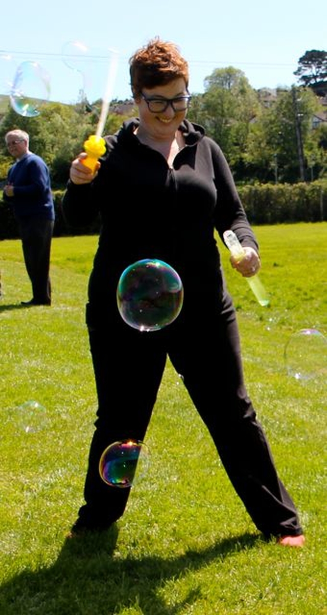 Susie Keegan, organiser of the Glendalough Family Fun Day, gets busy with the bubbles. The fun afternoon took place on Sunday May 19 in East Glendalough School, Wicklow. 