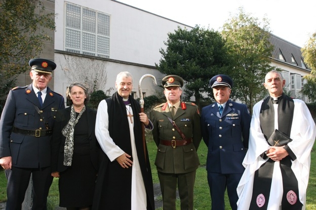 Pictured left to right following the service marking the beginning of the law term in St Michan’s Church, Dublin are Assistant Commissioner, Michael Feehan of An Garda Siochana, the Honourable Susan Denham, Chief Justice, the Archbishop of Dublin, the Most Revd Dr Michael Jackson, Brigadier General Michael Finn, Assistant Chief of Staff of the Defence Forces, Colonel Harvey O’Keefe of the Air Corps and the Venerable David Pierpoint, Archdeacon of Dublin.