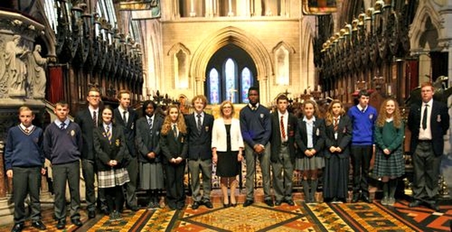 Students from schools around Ireland with the Minister of Education and Skills, Jan O’Sullivan TD in St Patrick’s Cathedral for the service marking the start of the academic year. 