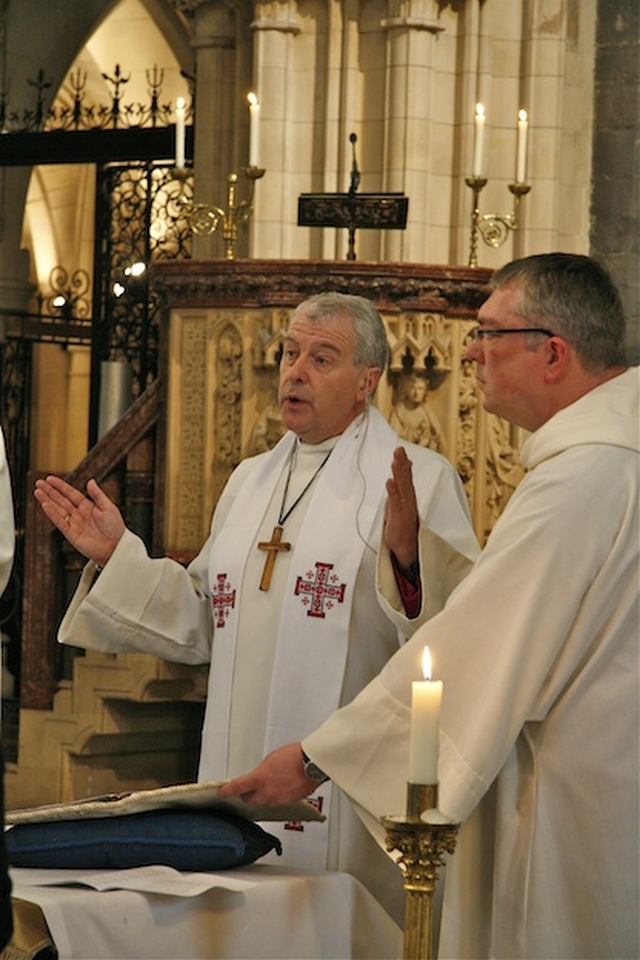 The Most Revd Dr Michael Jackson, Archbishop of Dublin and Bishop of Glendalough, and the Revd Garth Bunting, Residential Priest Vicar at Christ Church Cathedral, at Chrism Eucharist on Maundy Thursday in the cathedral.