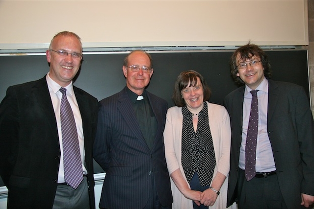 The Revd Dr Maurice Elliott, Director of the Church of Ireland Theological Institute; the Revd Canon Paul Avis, General Secretary of the Church of England’s Council for Christian Unity; Elizabeth Kelly, Chair of the Dublin Council of Churches; and Dr Andrew Pierce, Lecturer in Intercultural Theology and Interreligious Studies at the Irish School of Ecumenics, pictured before the 'The Ecumenical Consequences of the Anglican Communion' lecture in Trinity College Dublin.