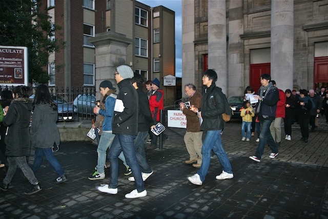 The Advent Walk of Light, an inter-church journey organised by the Dublin Council of Churches, pictured setting out from the Church of Our Lady of Refuge, Rathmines.