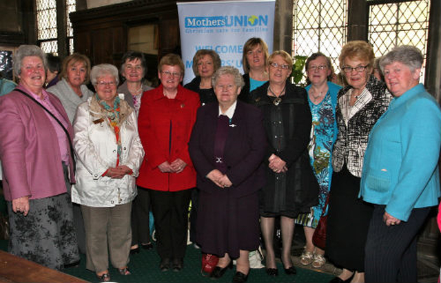 Mothers’ Union All Ireland president, Ruth Mercer (second from left in the back row) is pictured with All Ireland vice presidents, Jean Fox, Hazel Sherlock and Norma Bell; diocesan presidents, Hilda Johnston, Ina Blackwell, Joy Gordon, Joy Little, Moira Thom and Phyllis Grothier; and All Ireland coordinators, Margaret Malone and Susan Cathcart. They were attending the inaugural Mums in May tea party in Christ Church Cathedral.