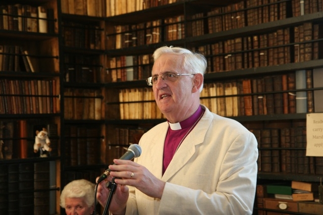 The Archbishop of Dublin, the Most Revd Dr John Neill speaking at the launch of Hippocrates Revived, an exhibition of books on anatomy and medicine in Marsh's Library.