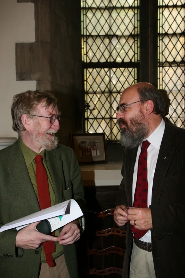 The Revd Patrick Comerford (right) and Professor William McCormack at a recent Church of Ireland Historical Society Meeting in Christ Church Cathedral. Both delivered papers at the meeting.
