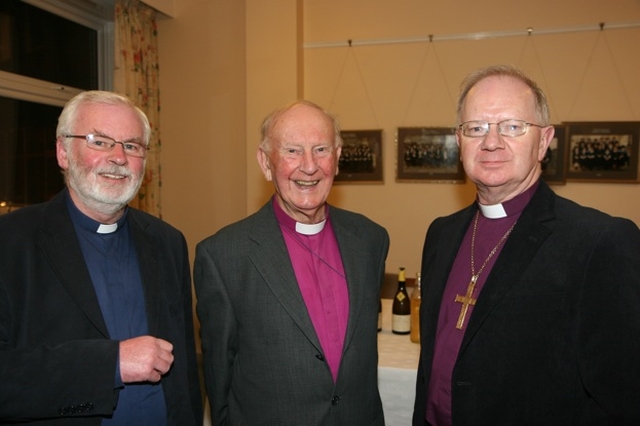 Pictured at a reception in the Church of Ireland College of Education in honour of its former Principal, Sidney Blain are the Revd Neill McEndoo (Chaplain), the former Archbishop of Dublin, the Rt Revd Donald Caird and the Bishop of Meath and Kildare, the Most Revd Richard Clarke.