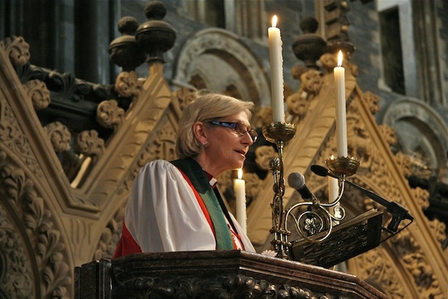 The Rt Revd Kay Goldsworthy, Assistant Bishop of Perth Dioceses in Australia, preaching in Christ Church Cathedral at the closing service of the Girls Friendly Society World Council which was held in Ireland from 24 June - 4 July.  The theme of council was 'Challenges and Change - A time for new thinking'.