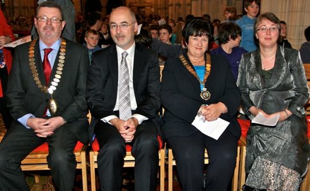 President of the ASTI, Gerry Breslin; secretary general at the Department of Education and Skills, Sean O Foghlu; INTO president, Anne Fay; and Principal of the Church of Ireland College of  Education, Dr Ann Lodge attending the service to mark the beginning of the year for primary and junior schools in Christ Church Cathedral. 