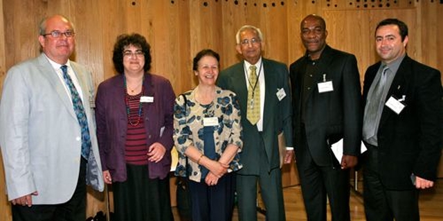 Members of Dublin City Interfaith Forum attending their inaugural seminar at the Wood Quay Venue. Pictured are Alan Bruce of Universal Learning Systems, Dr Melanie Brow of the Dublin Orthadox Jewish Community, Hilary Abrahamson of the Dublin Jewish Progressive Congregation, Deepak Inamdar of the Hindu Cultural Centre, Pastor Mark Oshiokameh of the Redeemed Christian Church of God and Adrian Cristea, programme officer with Dublin City Interfaith Forum. 