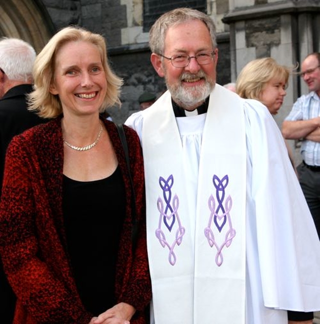 Revd Martin O’Connor with his wife Christine outside Christ Church Cathedral following his Ordination to the Priesthood on September 30. 