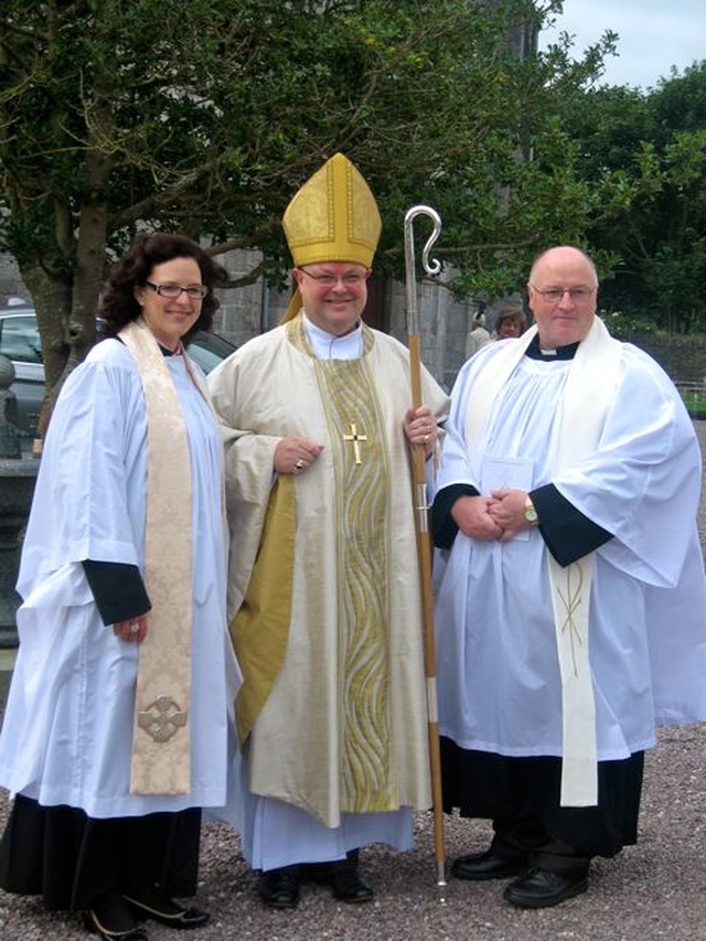 The Revd Sarah Marry, who served as a Deacon in Booterstown, Carysfort and Mount Merrion was ordained to the Priesthood by Bishop Paul Coulton (centre) in St Luke’s Church Douglas, Cork, on Saturday September 8. Also pictured is Revd Tony Murphy who was ordained on the same day. (Photo: Sam Wynne)
