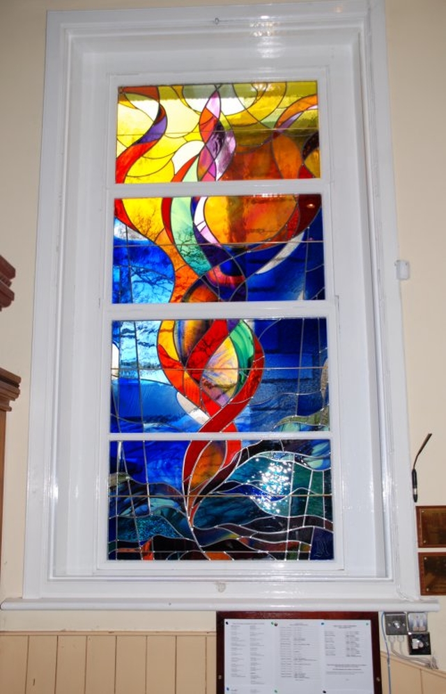 The new stained glass window at Rathfarnham by parishioner Joan Forsdyke.