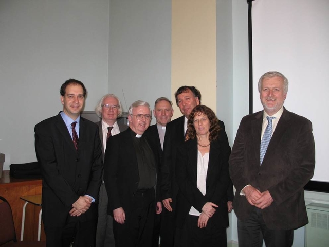 Pictured following the lecture by Professor Hanan Eshel on the Dead Sea Scrolls hosted by the Milltown Institute and the Church of Ireland Theological College are (left to right) Nadav Cohen, Counsellor at Israeli Embassy, Tom Whelan, Dean of the Faculty of Theology at the Milltown Institute, Fr Finbarr Clancy, Acting President of Milltown Institute, the Revd Canon Adrian Empey, Principal of the Church of Ireland Theological College, Professor Hanan Eshel, his wife Esther Eshel also a prominent scholar of the Dead Sea Scrolls, and Fr Kieron O’Mahony, Head of Scripture Department, Milltown Institute.