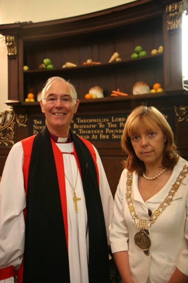 The Archbishop of Armagh, the Most Revd Alan Harper OBE with the Lord Mayor of Dublin, Cllr Emer Costello following the service of harvest thanksgiving and the dedication of gifts in St Ann's Church, Dawson Street. The service also marked the official re-opening of the Church following several months of refurbishment.