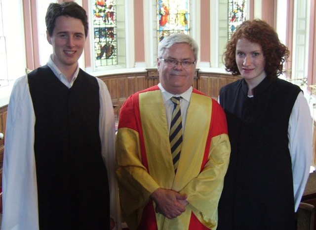 Kevin O'Sullivan, new organ scholar, Dr Kerry Houston, Director of Music at Trinity College Dublin and Margaret Bridge, new conductor of Trinity Chapel Choir 