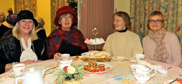 Catherine Clarke, Joan McKenna, Kate Sheehan and Mary Herlihy enjoying the fare at the Victorian Tea Party yesterday (Sunday January 5) which marks the start of 150th anniversary celebrations at Rathmichael Parish Church.