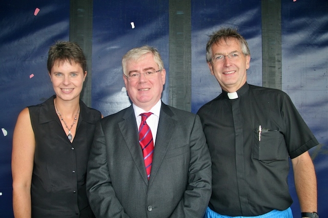 Pictured after officially opening the fete were Eamon Gilmore, TD; Caroline Senior, Principal of Rathmichael School and Revd Canon Fred Appelbe, Rector of Rathmichael Parish.