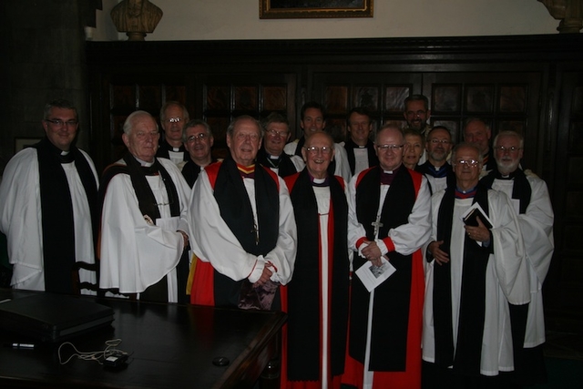 Clergy pictured at the celebration to mark the Rt Revd Donald Caird's 60th anniversary of his ordination, 40th anniversary of his consecration and 25th anniversary of his translation to the Archiepiscopal See of Dublin, Christ Church Cathedral.
