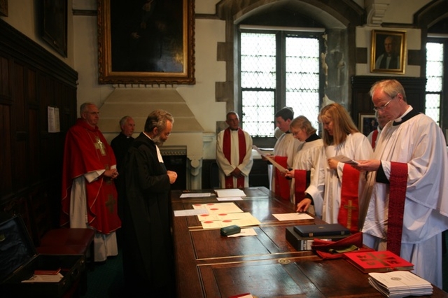 Reading the declarations. Pictured on the right (background to foreground) reading the declarations prior to their ordination are David MacDonnell, Ruth Elmes, Suzanne Harris and Niall Stratford.