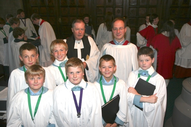 Pictured are Choristers from St Patrick's Cathedral who received awards from the Royal School of Church Music (RSCM) at Evensong in Christ Church Cathedral. They are pictured with the Dean of St Patrick's, the Very Revd Robert MacCarthy and the Cathedral Musical Director, Peter Barley. An additional Chorister from St Patrick's received an award in absentia.