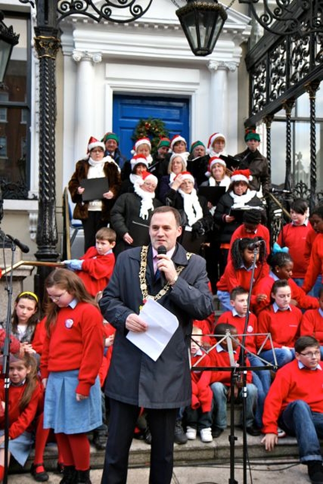 The Lord Mayor of Dublin Naoise Ó Muirí read the first reading at the Community Carol Singing at the Mansion House on Saturday December 15. 