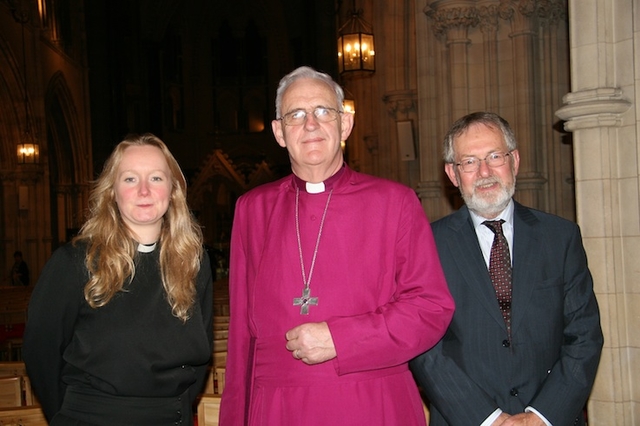 Pictured at the Diocesan Schools Service in Christ Church Cathedral were the Revd Sonia Giles, Rector of Sandford; the Most Revd Dr John Neill, Archbishop of Dublin; and Martin O'Connor, Education Advisor, Bishops' Appeal.