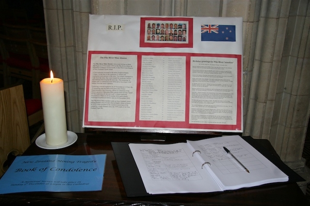The book of condolence for the New Zealand miners in Christ Church Cathedral.