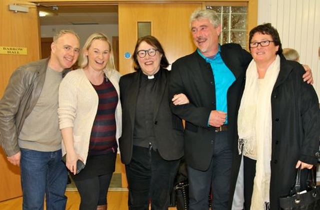 The Revd Olive Donohoe with her family following her institution in Athy. L–R: Michael and Suzanne Delaney, the Revd Olive Donohoe, Rory Donohoe and Eileen Lyhnam. 