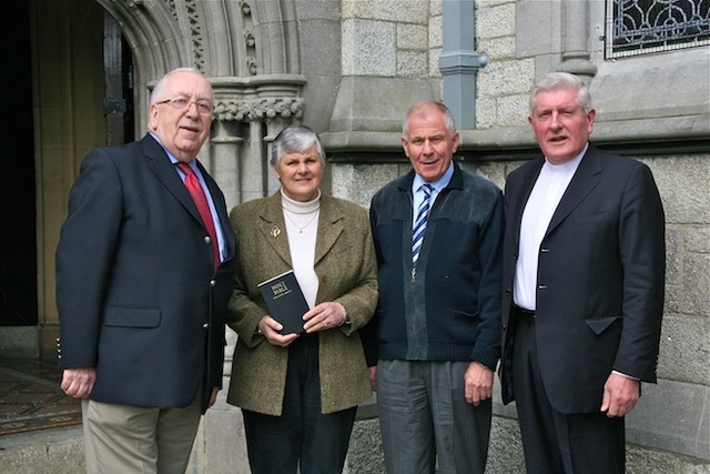 Organisers of the Bible Reading Marathon in Raheny; Séamus Puirséil, Rosemary Harding, Brian Harding and the Revd Jim Carroll, Rector of All Saints' Church. Up to four hundred volunteers will read the entire King James Version of the Bible (1611) in All Saints' Church in a continuous event from Palm Sunday, 17 April (3:00pm) to Holy Thursday, 21 April (6:00pm). The event is in aid of the church's roof restoration fund and marks the 400th anniversary of the publication of this version of the Bible, which is available for purchase in the church. If interested in signing up to read a fifteen minute slot, please contact 086 1016670 or 086 2378229.