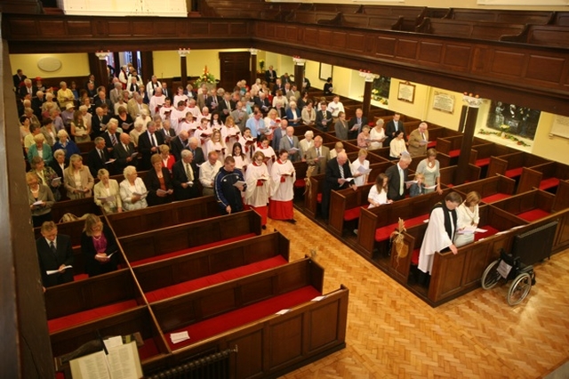 The Choir of St Anns Church, Dawson Street processing into the Church at the harvest thanksgiving and dedication of gifts service. The service also marked the official re-opening of the Church following several months refurbishment.