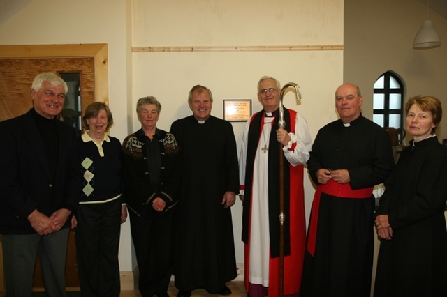 Pictured at the official opening of new parish rooms in Calary parish in the Diocese of Glendalough are (left to right) Geoff Seymour, Glebewarden, Claire Chambers, Churchwarden, Eve Holmes, Churchwarden, the Revd William Bennett (Rector, Newcastle, Newtownmountkennedy and Calary), the Most Revd Dr John Neill, Archbishop of Dublin and Bishop of Glendalough, the Venerable Ricky Rountree, Archdeacon of Glendalough and Caroline Tindell, Reader.