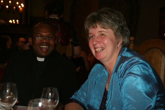Ada Lawson and Fr Innocent Uwa, Curate of Celbridge RC Parish at the Harvest Moon Ball in aid of historic buildings in the parishes of Celbridge, Straffan and Newcastle Lyons.