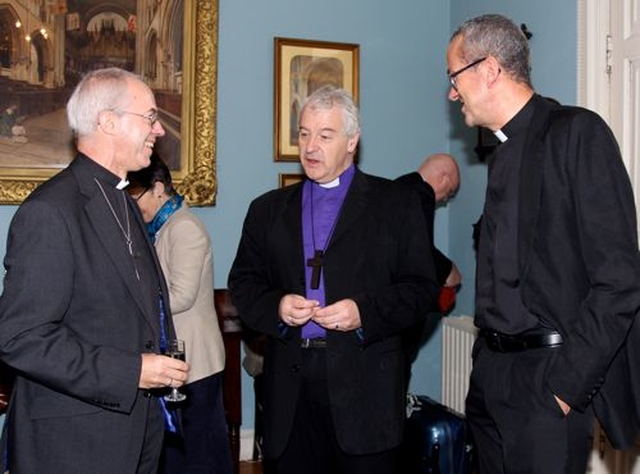 The Archbishop of Canterbury, the Most Revd Jusin Welby; the Archbishop of Dublin, the Most Revd Dr Michael Jackson and the Dean of Christ Church Cathedral, the Very Revd Dermot Dunne in the Deanery of St Patrick’s Cathedral. 