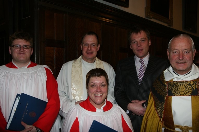 Pictured after the Eucharist in Christ Church to mark the 175th Anniversary of the Foundation of the Oxford Movement are (front) Judy Martin, Director of Music in Christ Church and (back l-r) Tristan Russcher, Assistant Director of Music, the Revd Roy Byrne, Rector of Drumcondra and North Strand, Peter Parshall, Music Development Officer in Christ Church and the Revd Canon Hugh Wybrew, former Vicar of St Mary Magdalen's, Oxford.