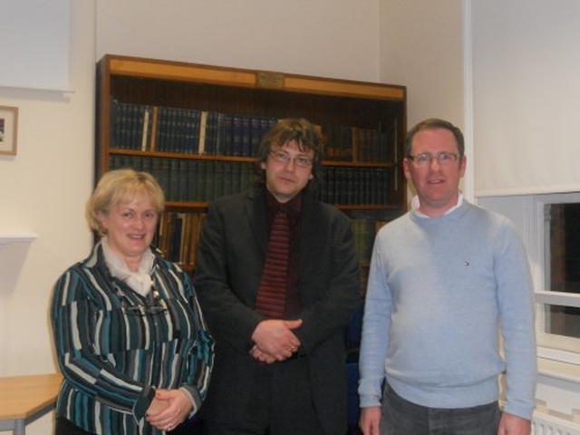 Dr Andrew Pierce, following his lecture to the Dearmer Society, at the Church of Ireland Theological Institute. Also pictured are the Convenors of the Society, Edna Wakely and David White.