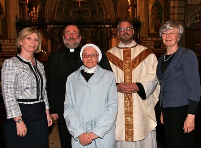 Fr Paul Barlow from St John the Evangelist, Sandymount; Fr Andrew McCroskery, Rector of St Bartholomew’s; Ciara Bevin, manager of St Mary’s Home and Ann Budd, trustee of St Mary’s Home with Sr Verity Ann of the Community of St John the Evangelist following the Corpus Christi Service in St Bartholomew’s Church, Clyde Road. The service also celebrated the centenary of the Community of St John the Evangelist. 