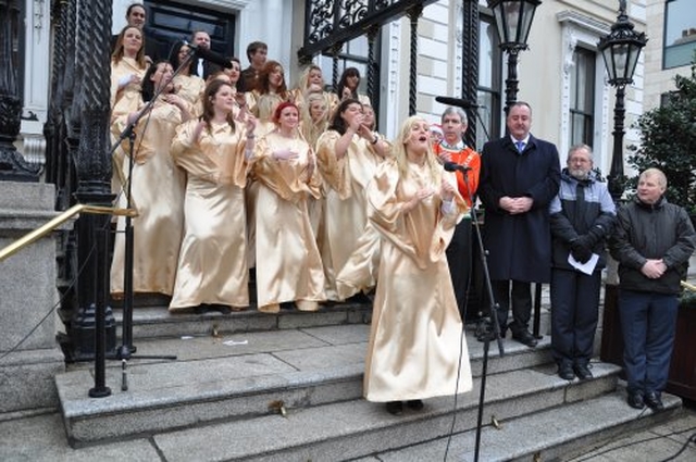 A golden choir launching the Irish Farmers’ Association Live Animal Crib at the Mansion House.