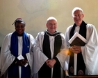 At the Harvest Thankgiving service in St Mary’s Church, Clonsilla and St. Brigid’s Church, Castleknock Archdeacon Gordon Linney (who preached at both services), Stella Obe and Revd Paul Houston. (Photo: Philip Good)