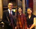 Percussionist Roger Moffatt, harpist the Revd Anne-Marie O'Farrell and organist Carole O'Connor at St Michael's Church in Dún Laoghaire after they performed the premiere of Anne-Marie's piece 'The Lauding Ear' at the annual summer recital series.