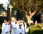 The choir of St Michan’s Church process out of the church to the blessing of the new Smithfield entrance. 