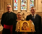 At the launch of Icons in Transformation featuring the work of Ludmila Pawlowska and traditional Russian Icons are (left to right) the Dean of Christ Church Cathedral, the Very Revd Dermot Dunne, Ludmila Pawlowska, artist and Des Campbell of Christ Church Catherdral. The Icon featured is Our Lady of Kazan. The exhibition will open to the public from 10 June to 19 July. 