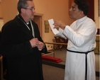 The Very Revd Dermot Dunne, Dean of Christ Church Cathedral, and the Revd Dr Jacob Thomas, Belfast Bible College, chat after the Inaugural Eucharist Service of the Church of South India Malayalam in St. Catherine’s Church, St Patrick's Cathedral Group of Parishes.