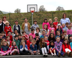 Pupils of Powerscourt NS on the basketball court at their new state of the art passive school. 