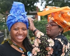 Making final adjustments at the Discovery Harvest in Castleknock, Doris Ogodo (left) and Sussy Komolafe.